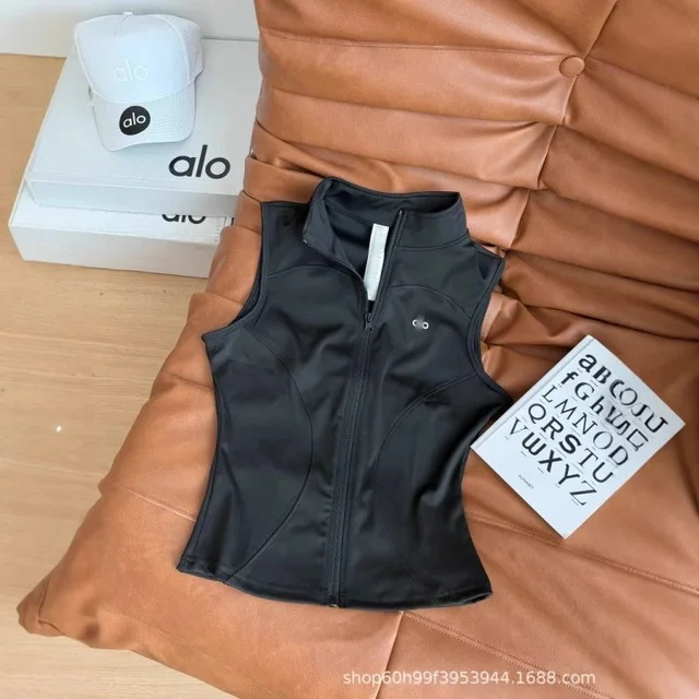 Alo Yoga Black Zip Front Activewear Vest