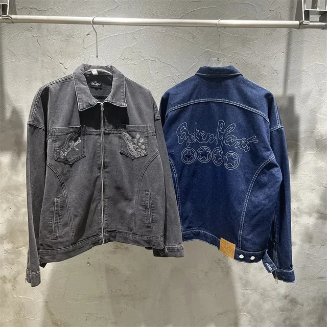 Ecken Paces Denim Jacket Dark Blue Casual Style