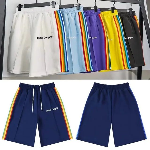 Palm Angels Rainbow Stripe Navy Blue Casual Shorts