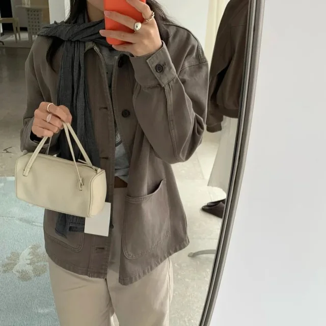 Cotton Twill Jacket Brown Casual Outerwear
