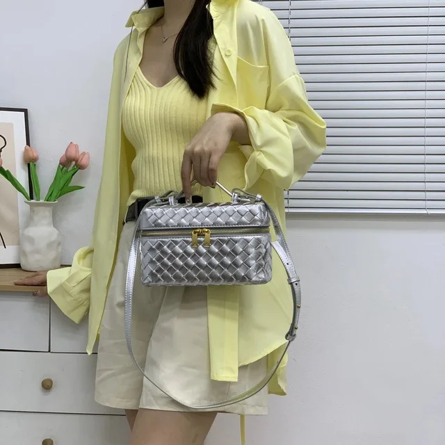 Silver Quilted Crossbody Bag Fashion Handbag