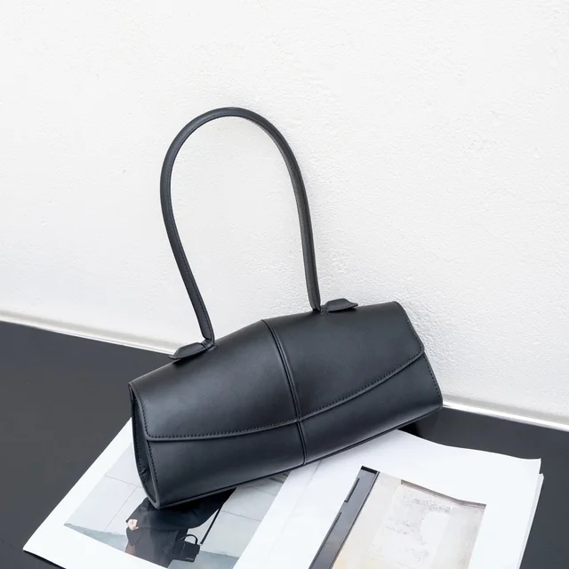 Leather Cylinder Black Handbag
