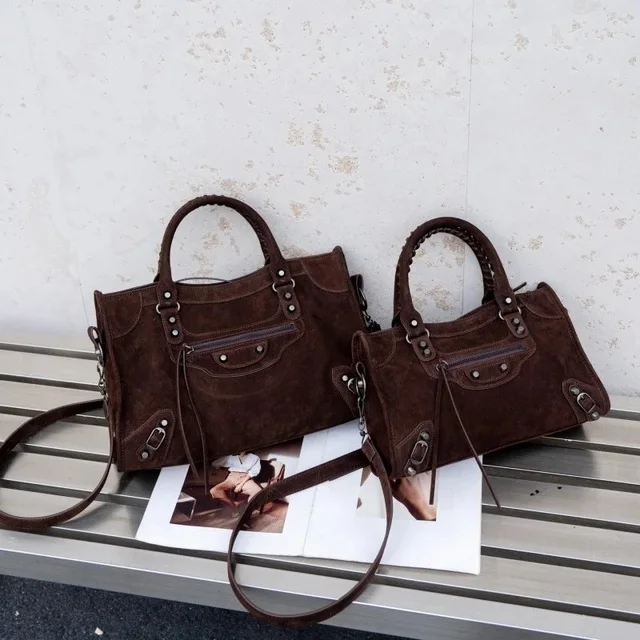 Suede Brown Handbag Vintage Style