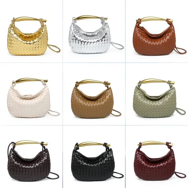 Woven Leather Hobo Bag Gold Casual Handbag