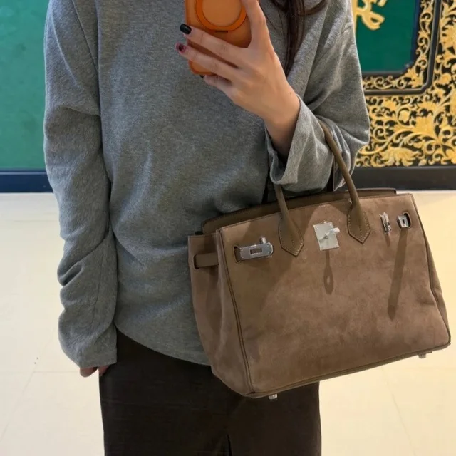 Suede Tote Bag Brown Classic Handbag