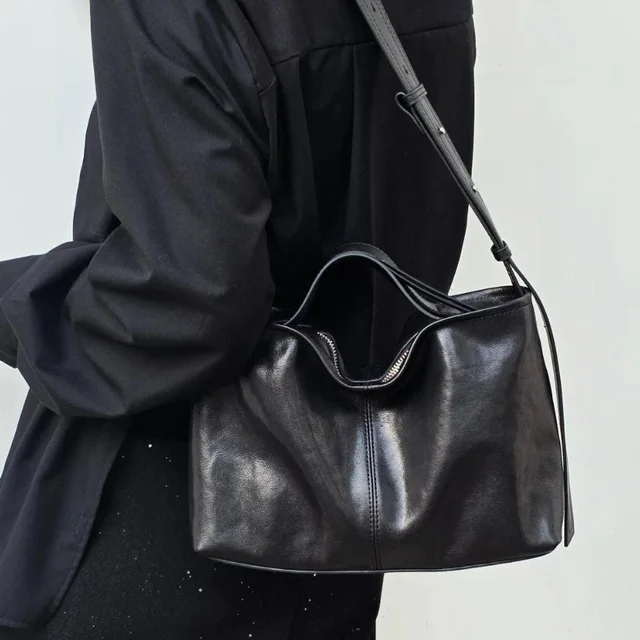 Leather Crossbody Black Minimalist Tote Bag