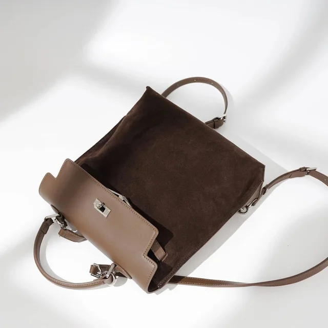 Leather Suede Brown Crossbody Bag