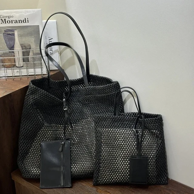 Woven Black Tote Bag Minimalist Style
