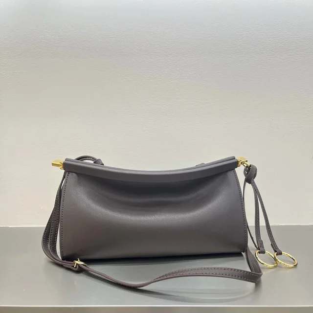 Leather Crossbody Bag Gray Minimalist Style