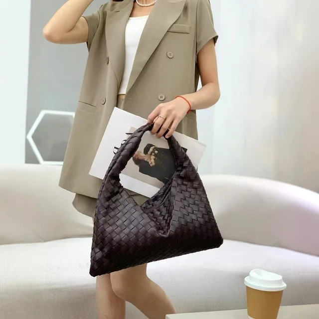 Woven Leather Dark Brown Shoulder Bag
