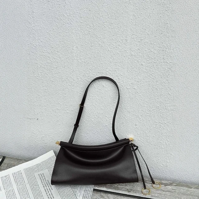Leather Shoulder Bag Black Minimalist Tote