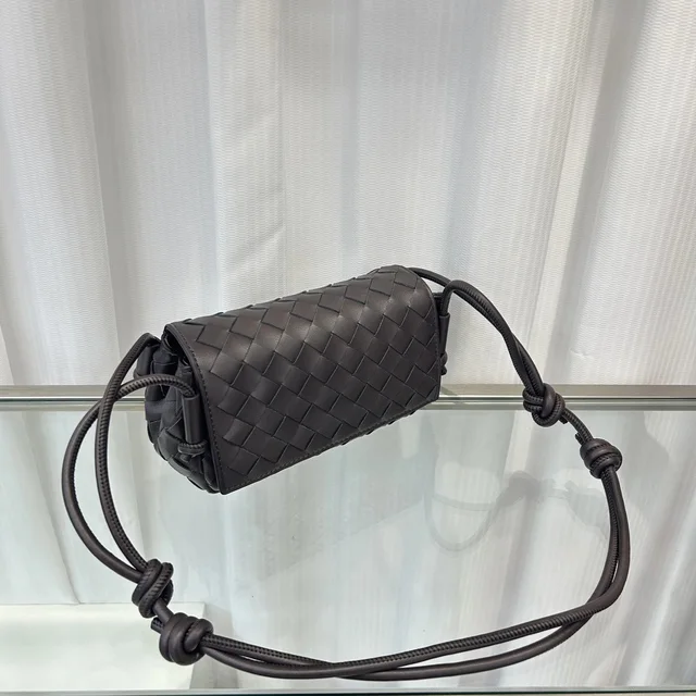 Woven Leather Black Crossbody Bag