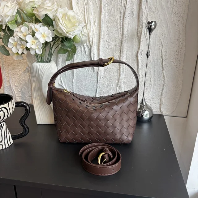 Woven Leather Brown Handbag Fashion