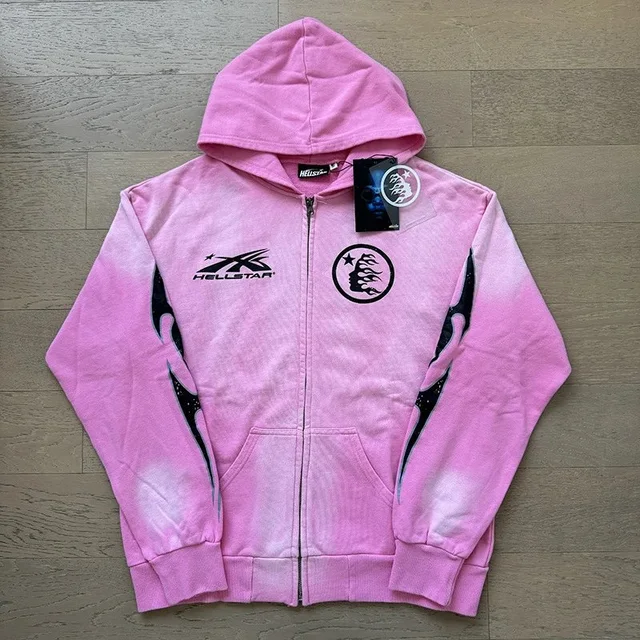 Hellstar Zip Hoodie Pink Streetwear Jacket