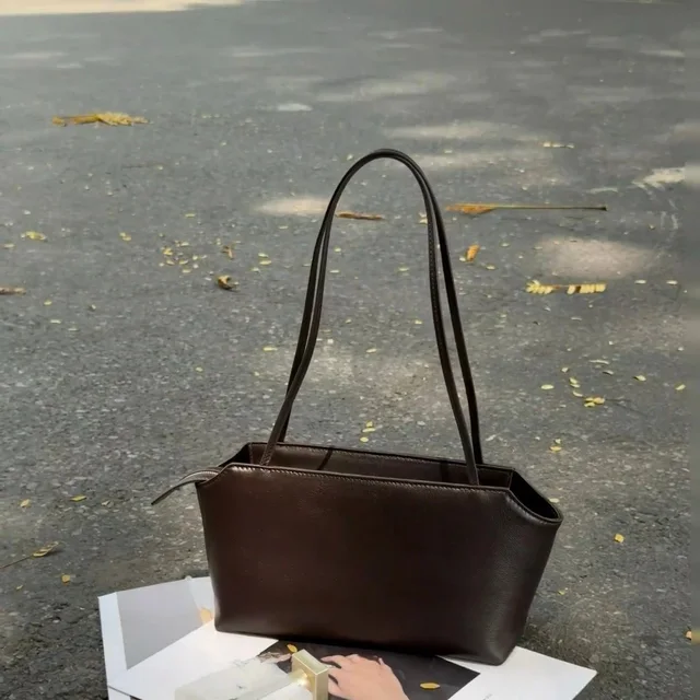 Leather Tote Bag Brown Minimalist Handbag