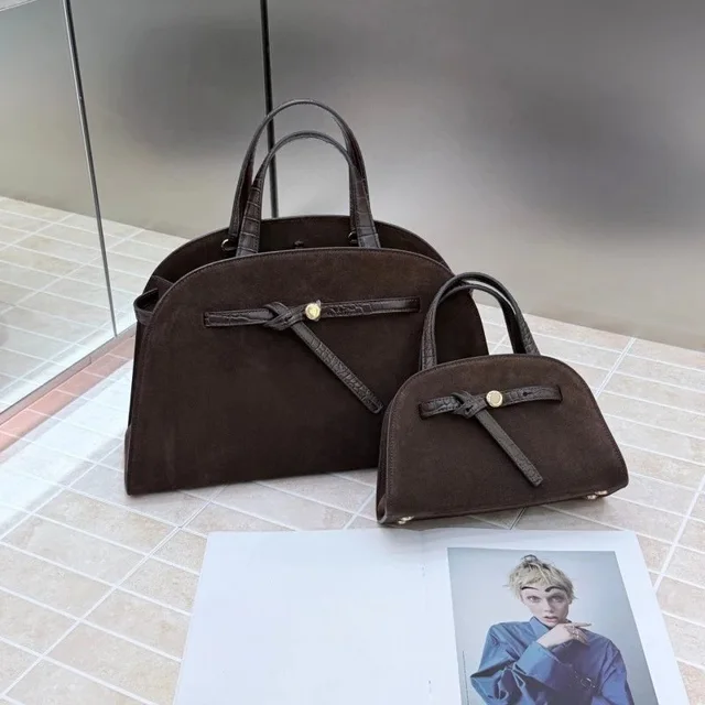 Brown Suede Bowknot Handbag Set Fashionable