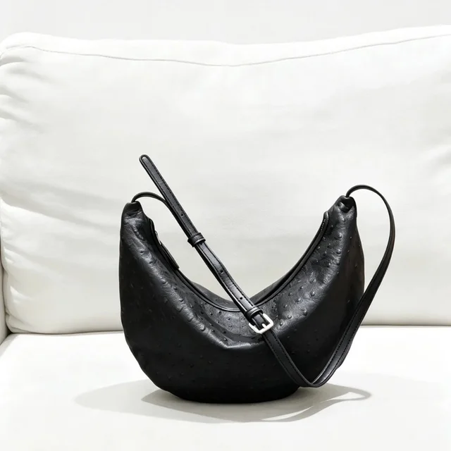 Leather Crescent Black Crossbody Bag