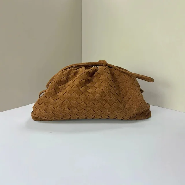 Woven Brown Suede Clutch Bag
