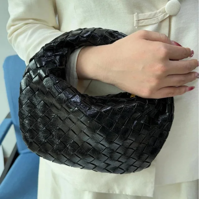 Woven Leather Black Handbag Fashion
