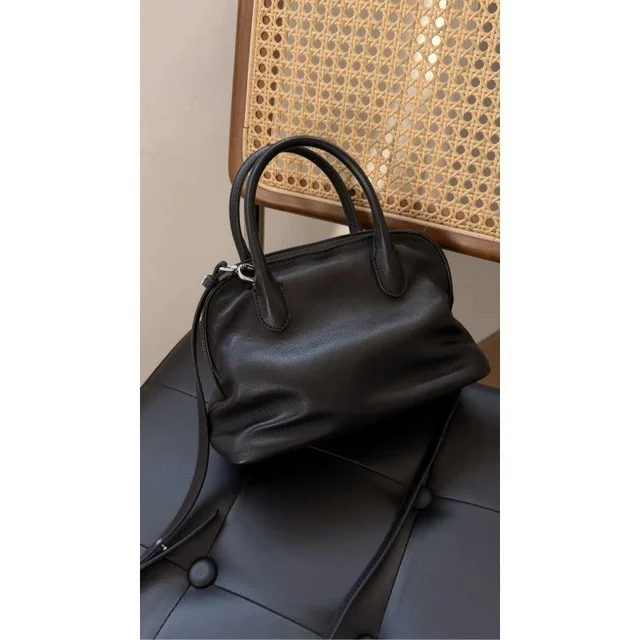 Leather Tote Bag Black Minimalist Style