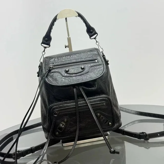 Leather Backpack Black Vintage Style