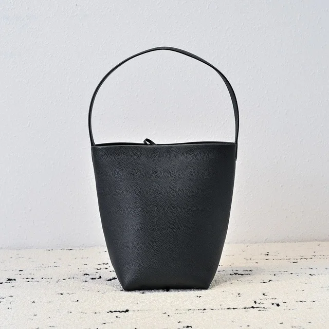 Minimalist Leather Bucket Black Handbag