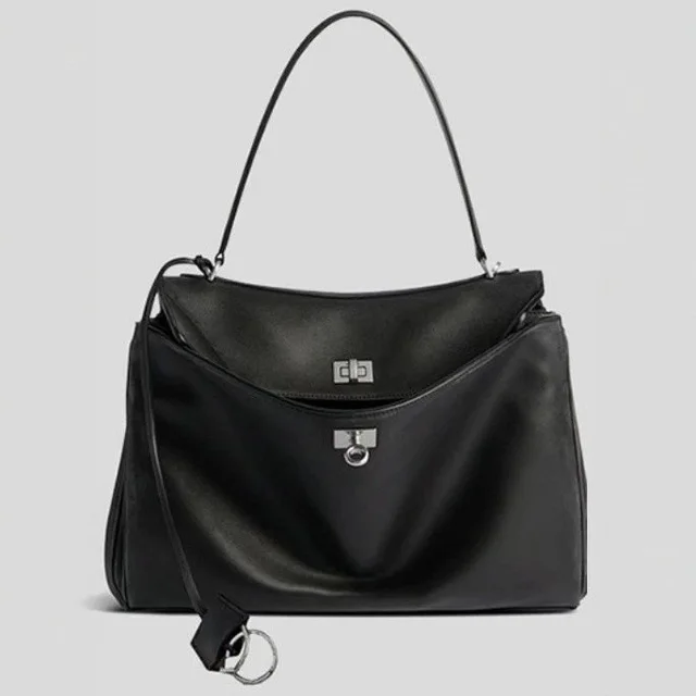 C.B. Leather Shoulder Bag Black Minimalist Tote