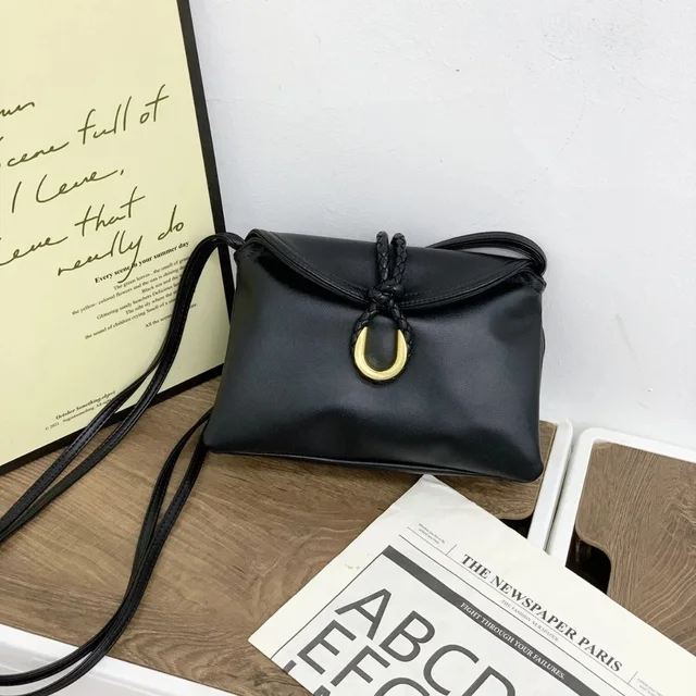 Leather Crossbody Bag Black Minimalist Style