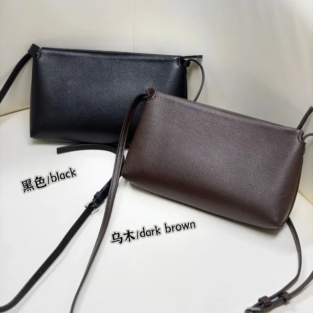 Leather Crossbody Bag Dark Brown Minimalist Style