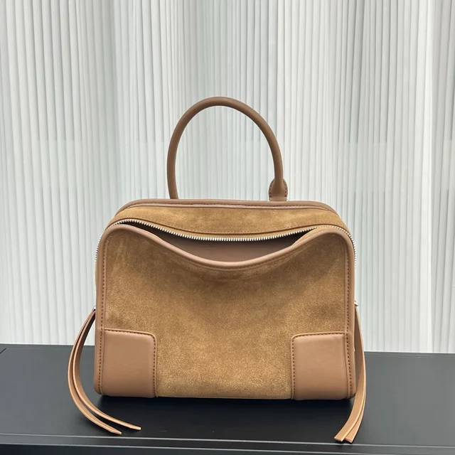 Leather Suede Tan Structured Tote Bag
