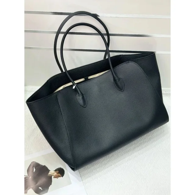 Leather Tote Bag Black Minimalist Style