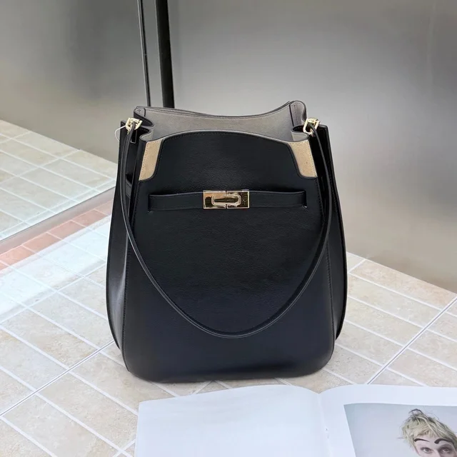 Leather Bucket Bag Black Classic Shoulder Bag
