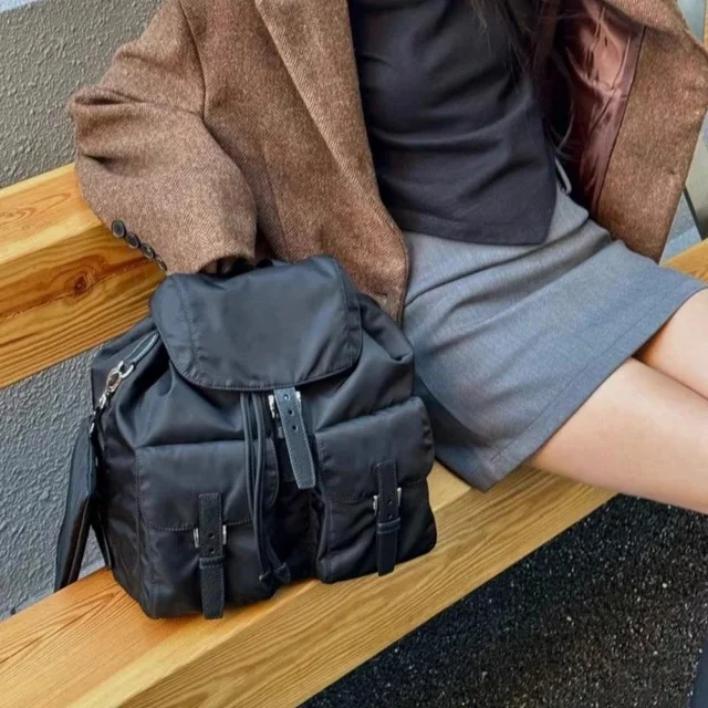 Black Nylon Backpack Minimalist Style