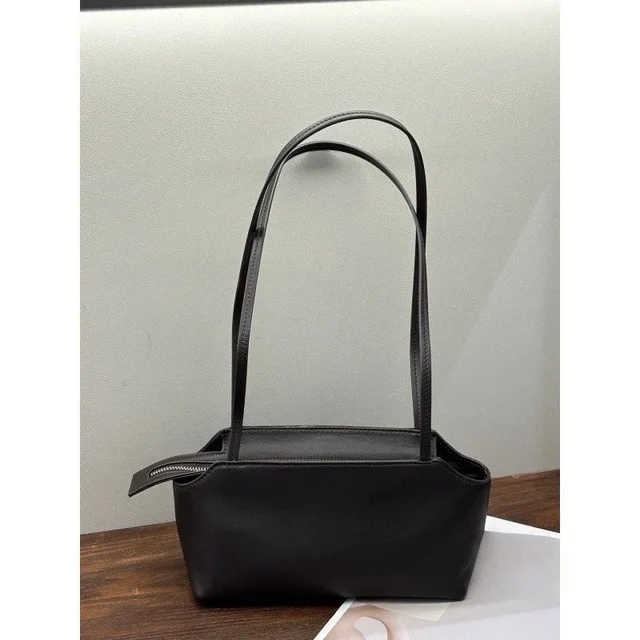 Leather Tote Bag Black Minimalist Handbag
