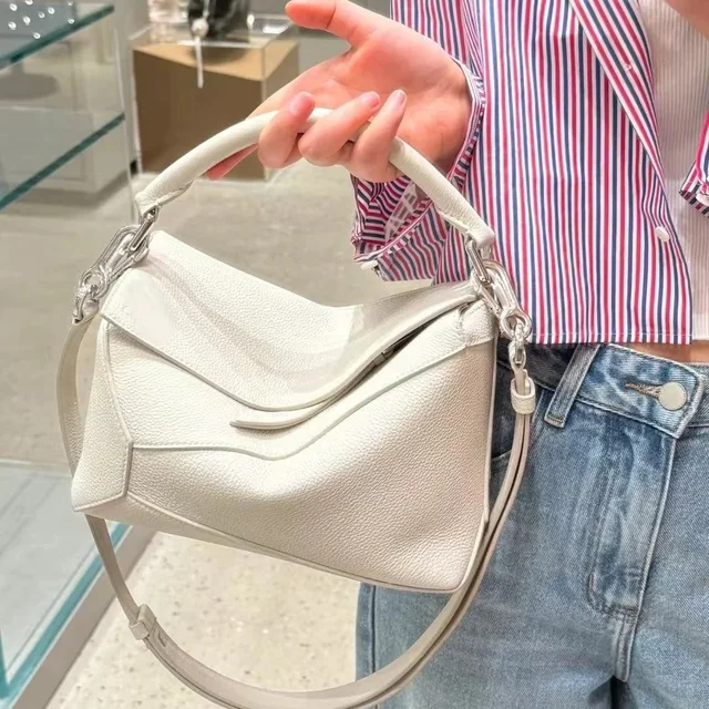 White Leather Crossbody Bag Minimalist Style