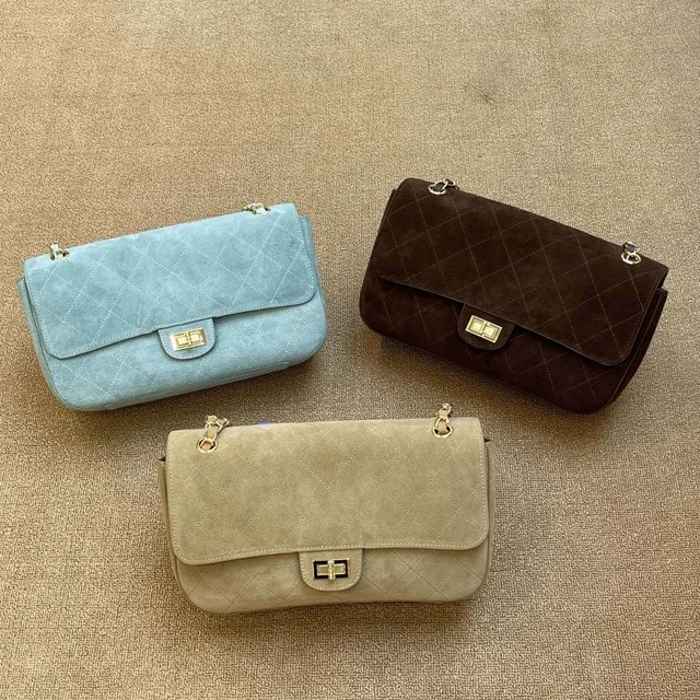 Quilted Suede Crossbody Bag Blue Casual Handbag