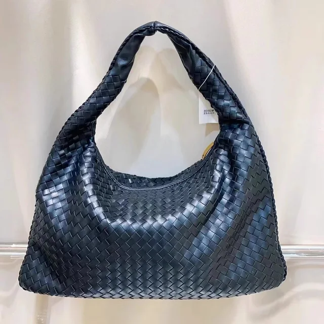 Woven Leather Black Hobo Bag