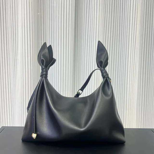 Leather Bow Handle Black Fashion Tote Bag