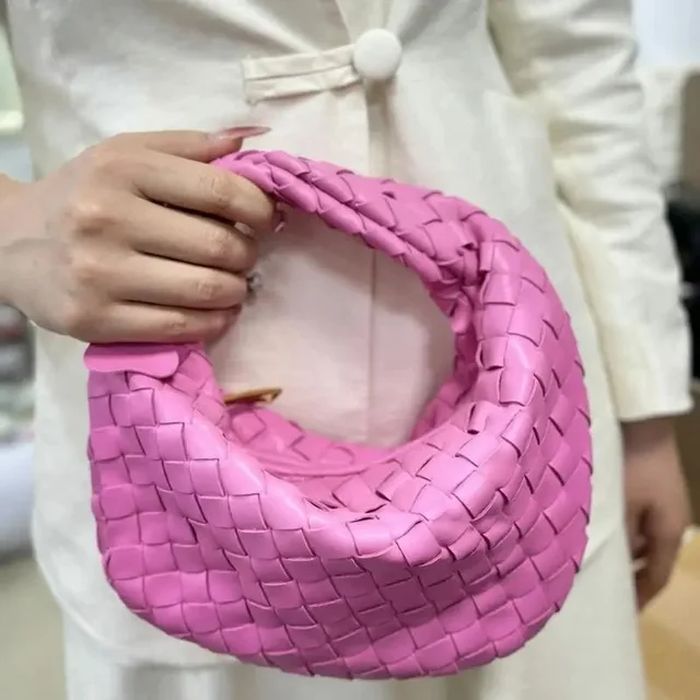Woven Pink Leather Handbag