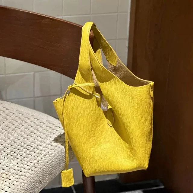 Yellow Leather Tote Bag Casual Style