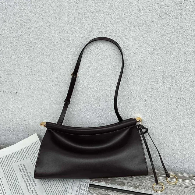 Leather Shoulder Bag Black Minimalist Tote