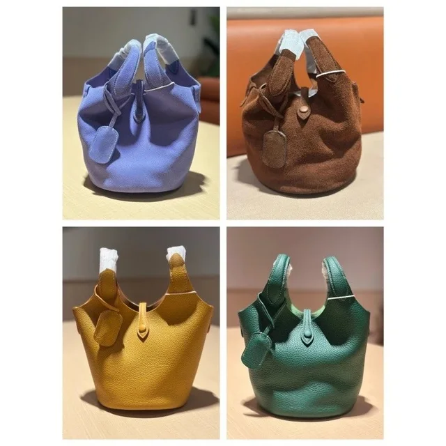 Leather Bucket Bag Blue Casual Handbag