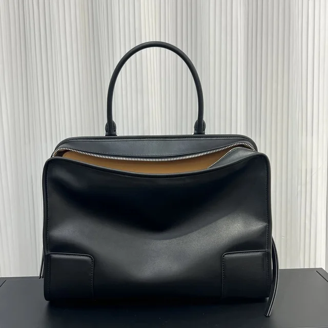 Leather Tote Bag Black Minimalist Style