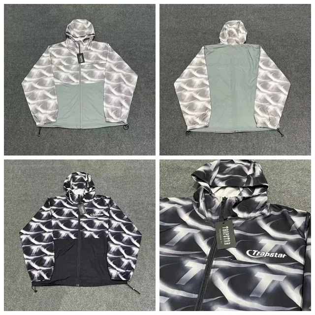 Trapstar Hooded Windbreaker Gray Abstract Print Jacket