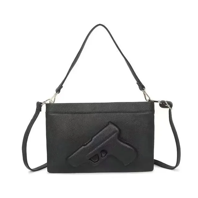 Black Leather Gun Design Crossbody Bag