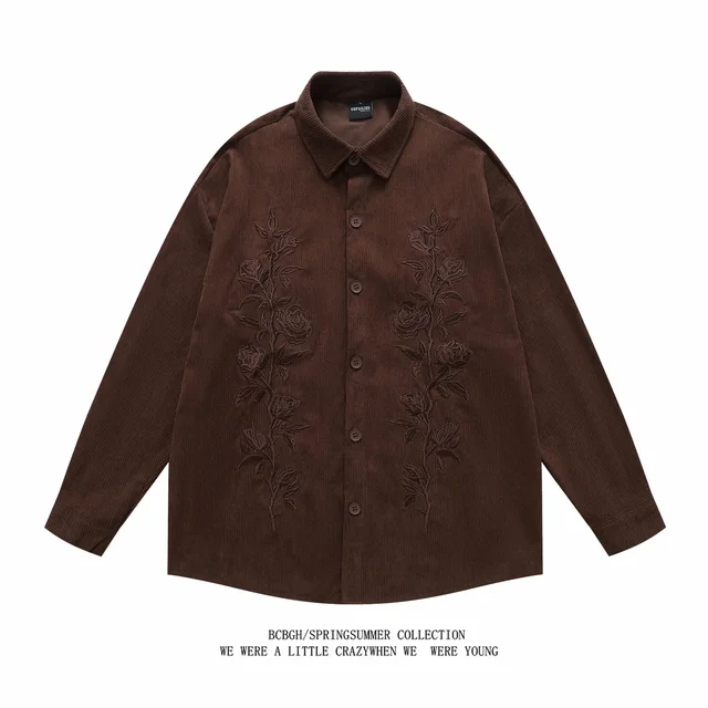 BCBGH Corduroy Brown Embroidered Shirt