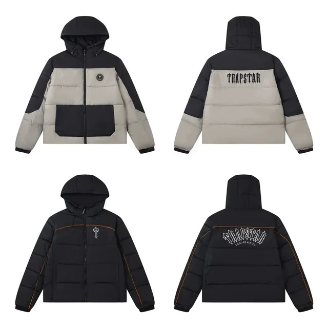 Trapstar Hooded Puffer Jacket Black Gray Streetwear
