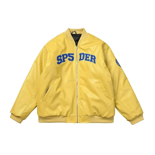 SP5DER Leather Yellow Bomber Jacket