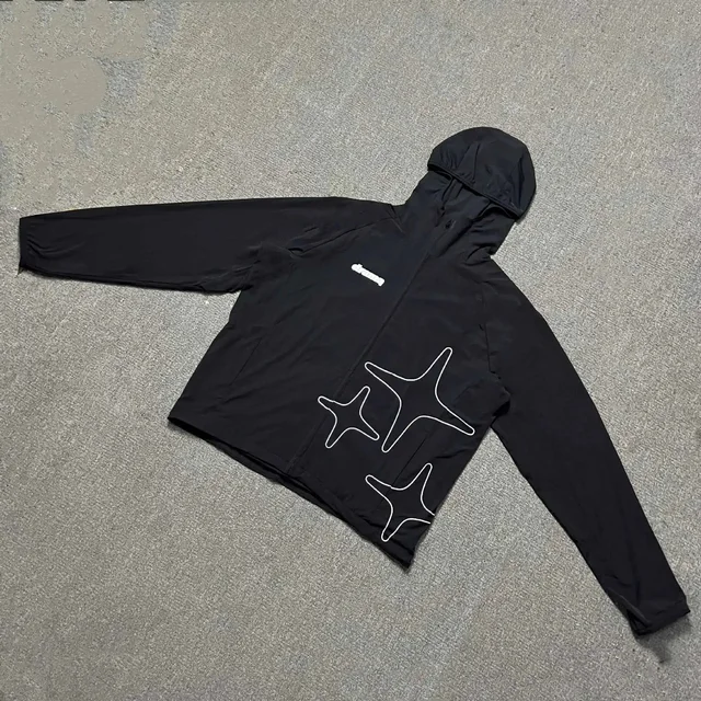 Unisex Black Hooded Windbreaker Jacket