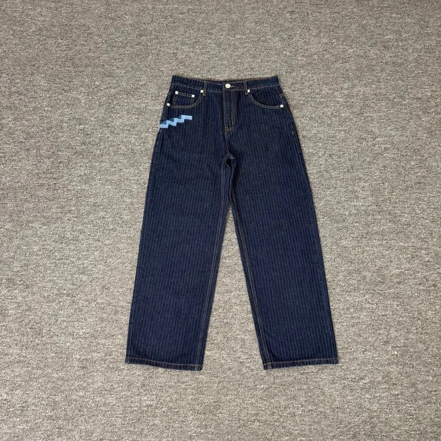Denim Pinstripe Blue Wide Leg Pants